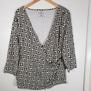 Talbots Houndstooth V Neck 3/4 Sleeeve Blouse Size 2X
